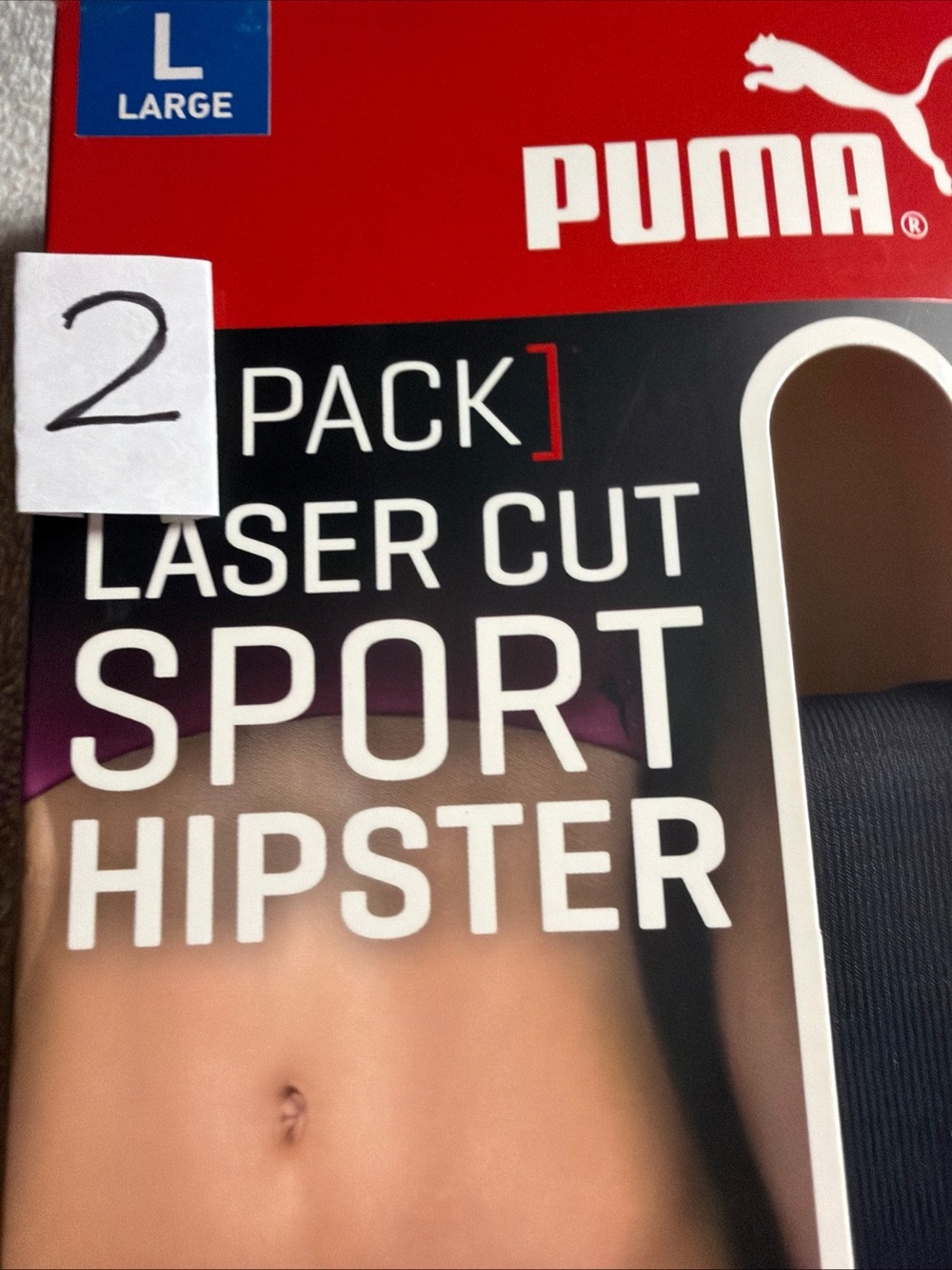 PUMA Laser Cut Sport Hipster 2-Pack in Black and Blue size L New